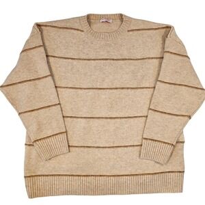 Buttermelon‎ Striped Crewneck Sweater Beige Brown Oversized Knit Pullover Small